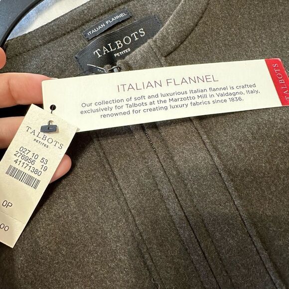 NTW Talbots Jacket Italian Flannel Wool Full Zip Dark Green Size 0P Lined - Picture 6 of 11